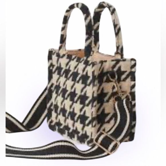 H&M Black and Cream Houndstooth Jacquard Tote Bag - Picture 17 of 17